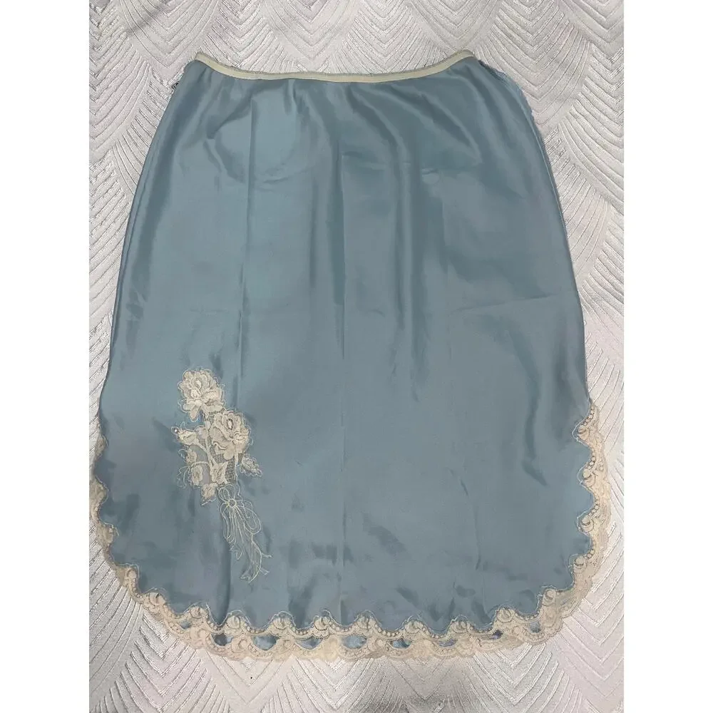 Vintage Christian Dior Slip Skirt Light Blue Lace Trim ILGWU USA Made M - Picture 15 of 15